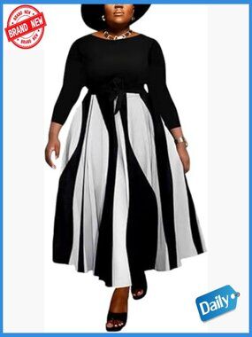 Plus Size Maxi Dress with 3/4 Sleeves, Floral Print, V-Neck, Swing Dress with